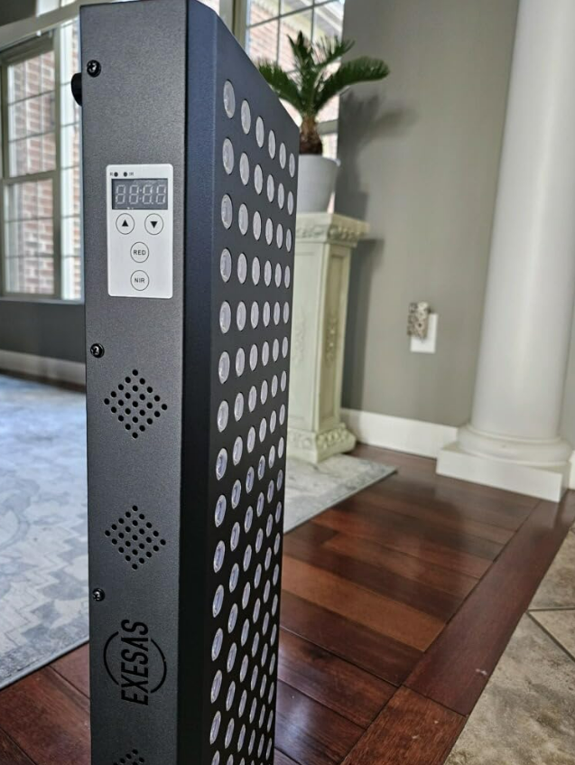 EXESAS control panel and side profile showing build quality in real home setting with wood floors